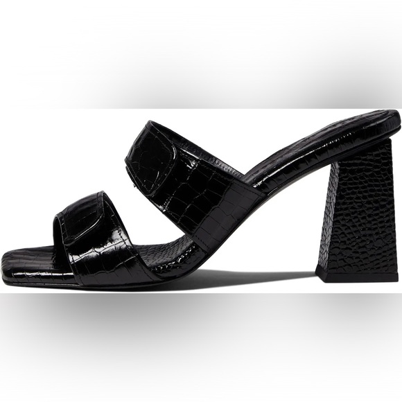 Freda Salvador Adria Black Croc-Embossed Women's Heeled Sandals - Picture 4 of 12